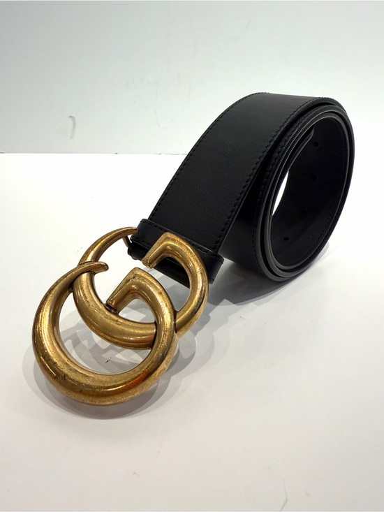 Gucci Marmont GG Black Leather Belt Antique Gold Buckle 85/34 Italy Authentic main image 5